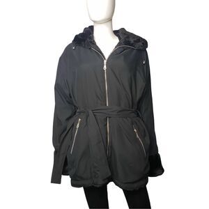 HERMAN KAY SPORT Reversible Black Faux Fur Winter Coat Womens Size Medium